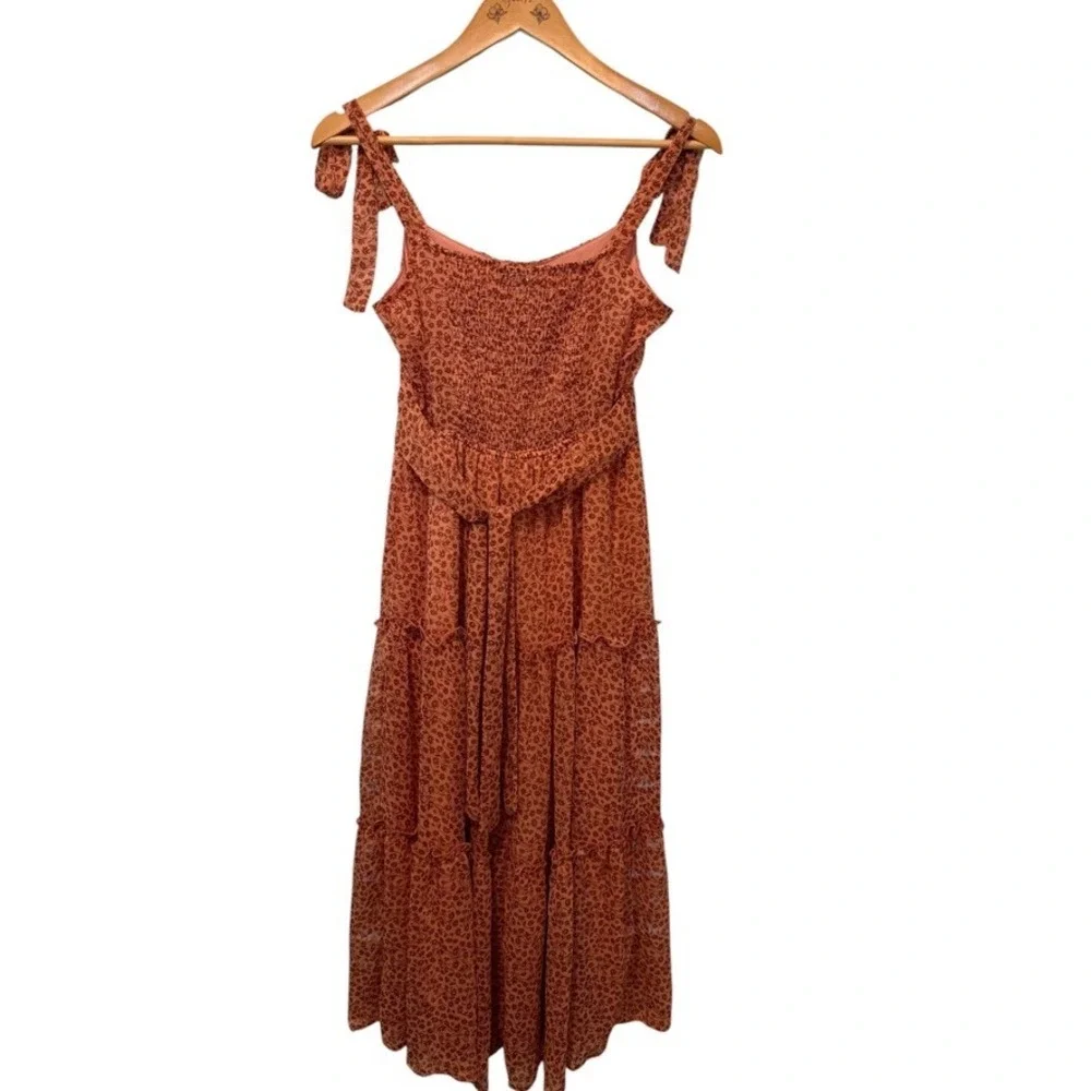 Trixxi Floral Tiered Maxi Dress Rust Orange Lurex XS Boho Cottagecore - Picture 5 of 8